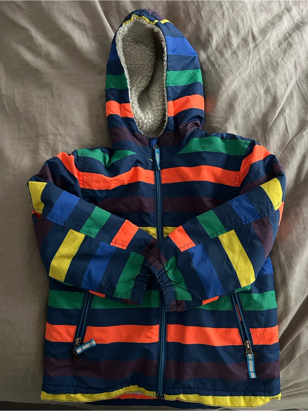 Mini Boden Sherpa-Lined Jacket with Rainbow Stripe